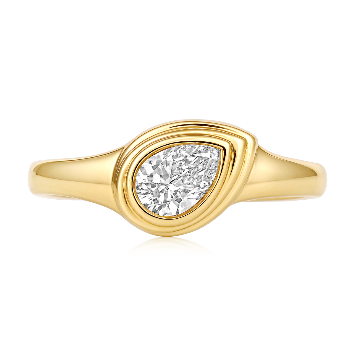 East West Pear Diamond Signet Ring in 14k yellow gold