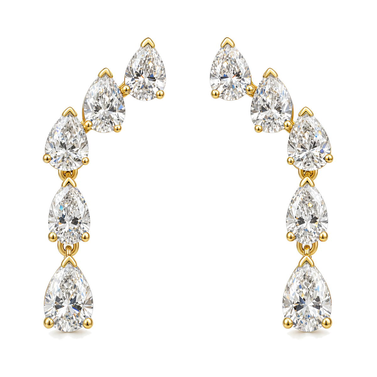 Graduated Pear Diamond Five Stone Climber Earrings