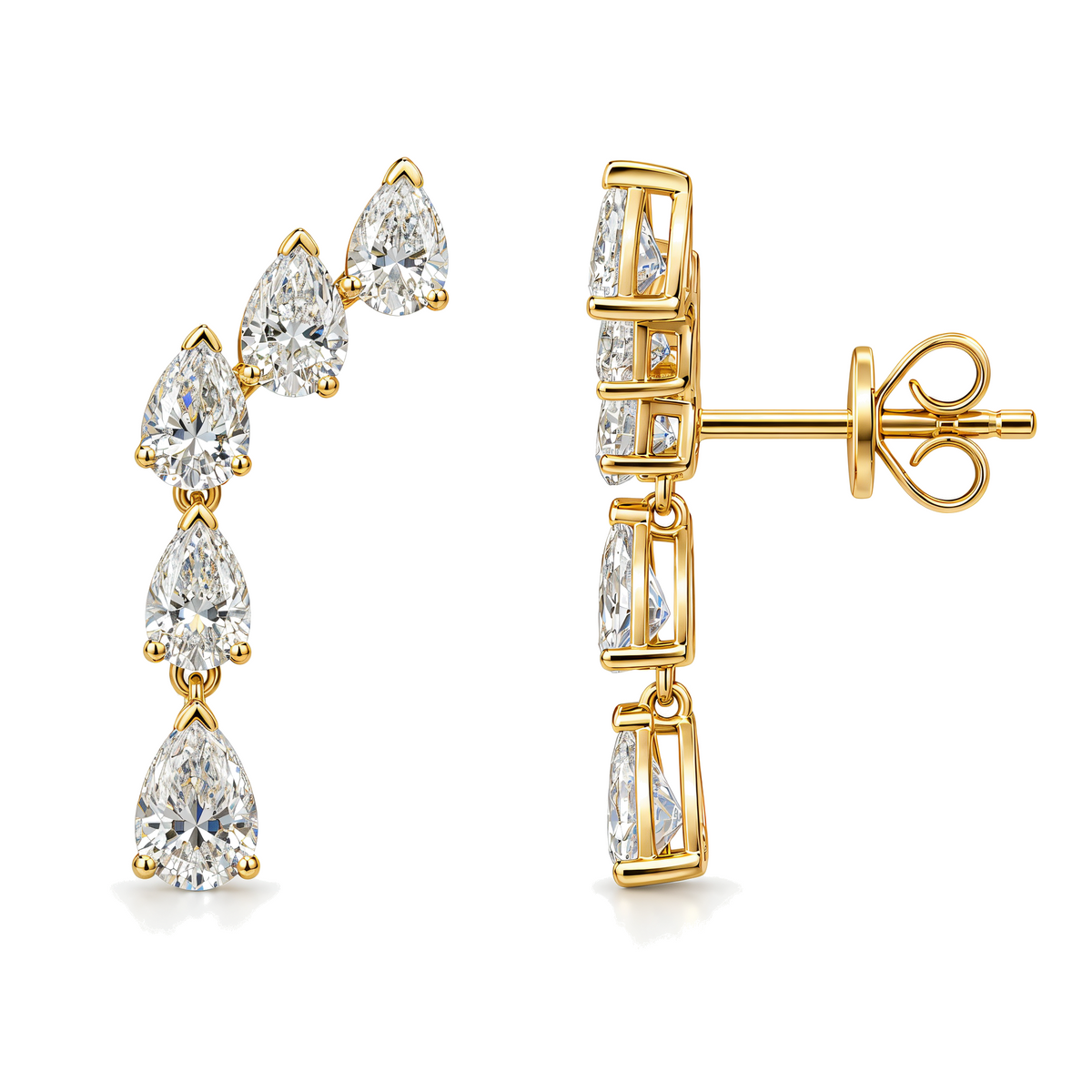 Graduated Pear Diamond Five Stone Climber Earrings
