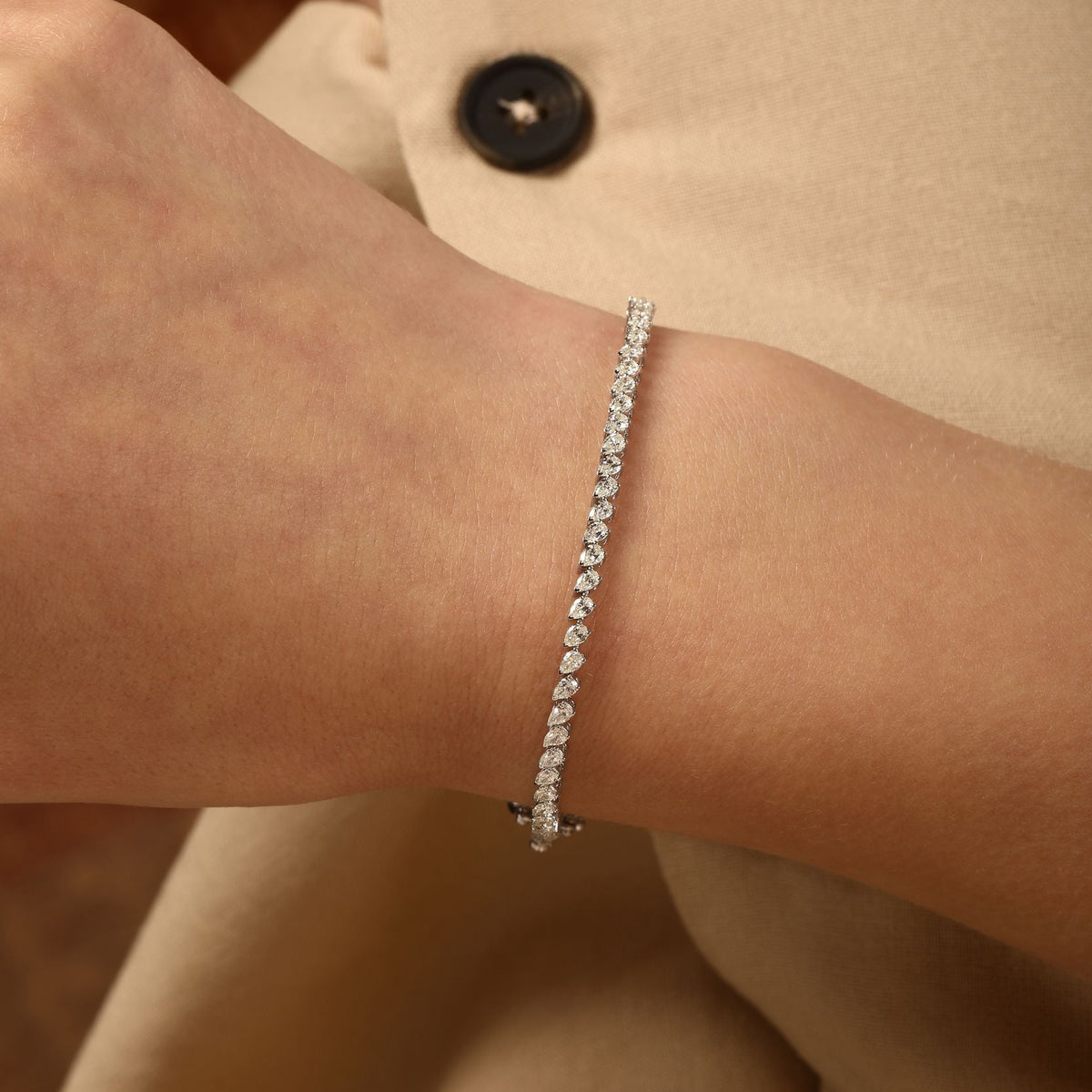 East West Pear Diamond Tennis Bracelet in 14k white gold