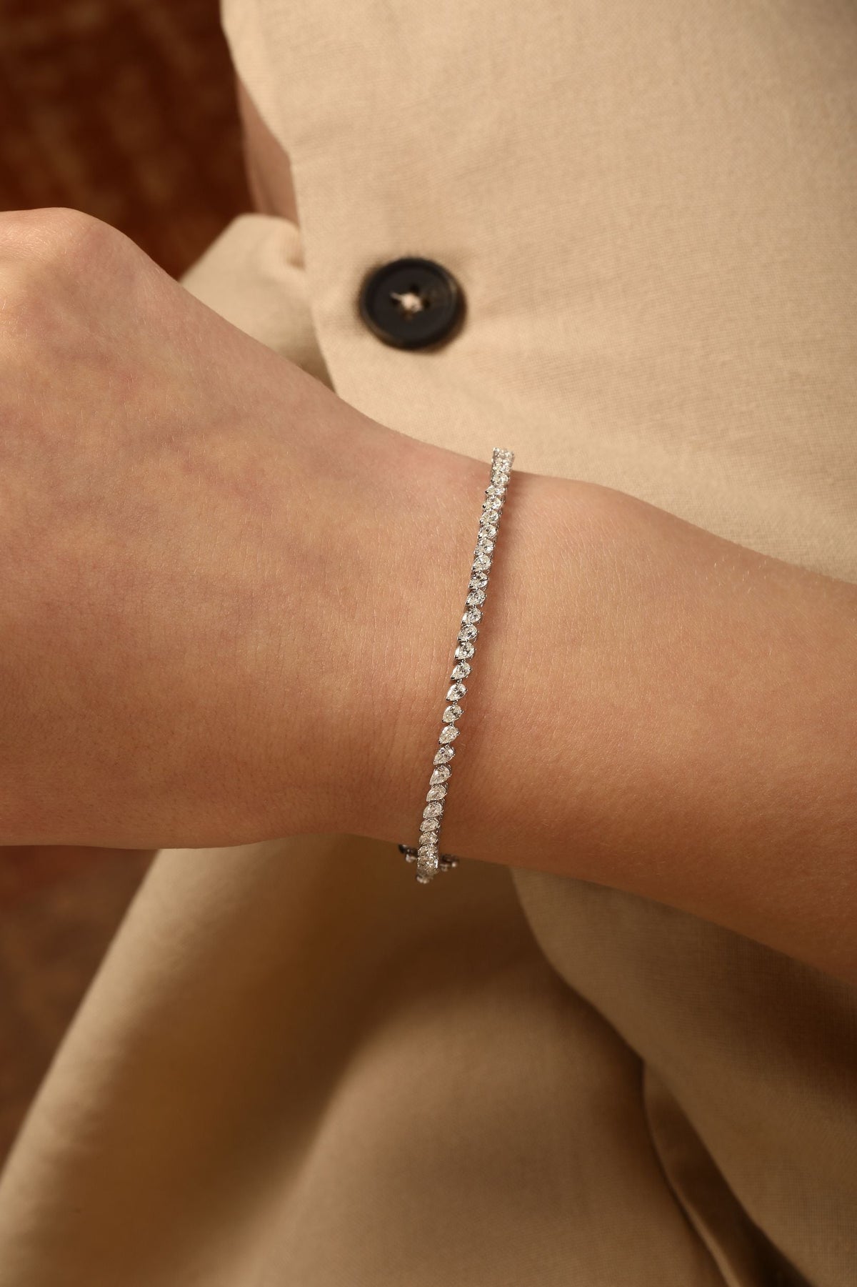 East West Pear Diamond Tennis Bracelet in 14k white gold