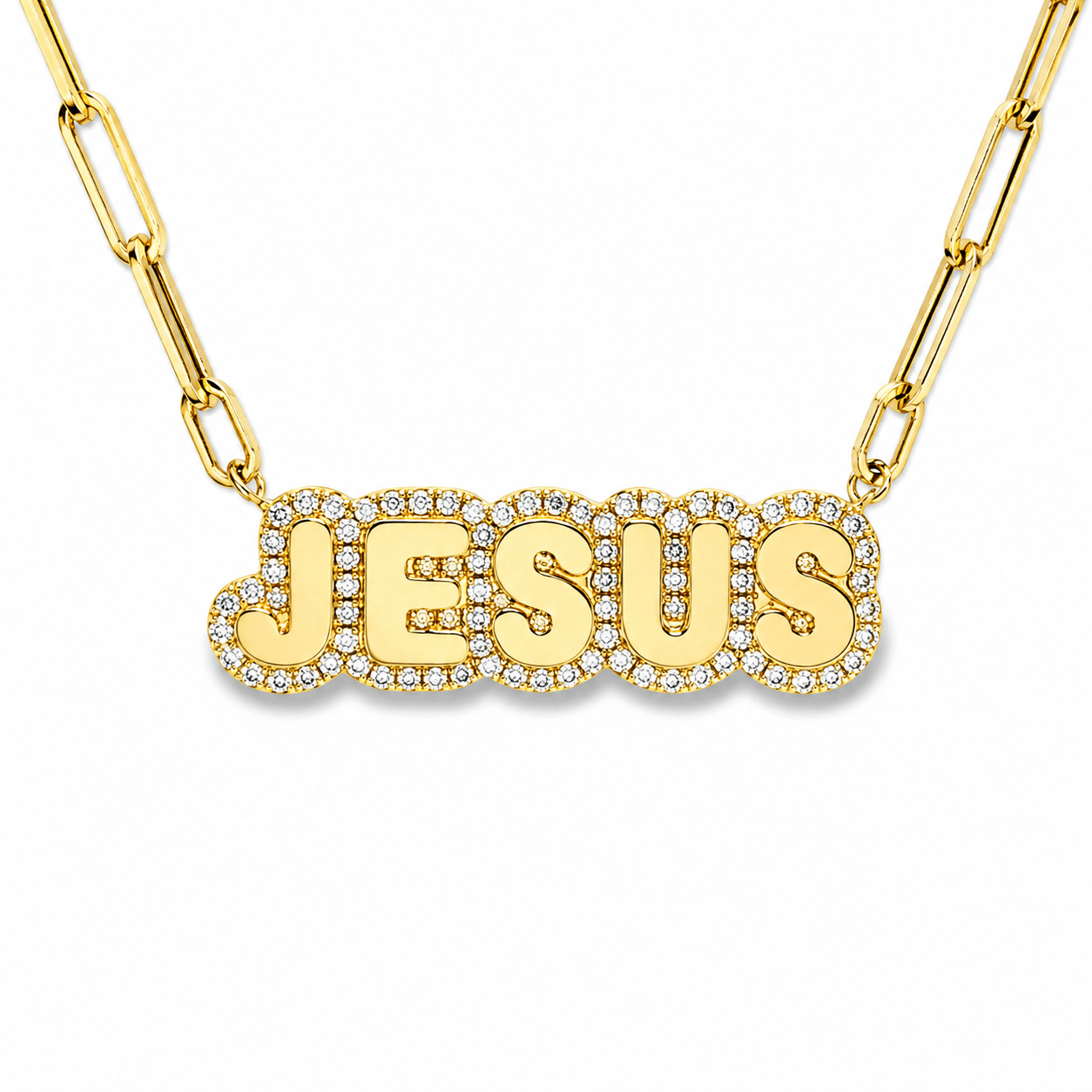 Personalized Diamond Cloud Nameplate Necklace featuring a sparkling gold and diamond design.