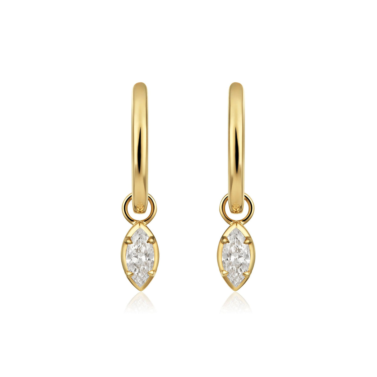 Marquise Diamond Drop Huggie Earrings in 14k yellow gold