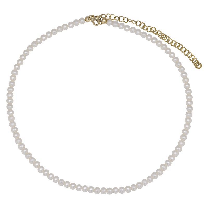 14K Gold Pearl Beaded Necklace with 3mm pearls, perfect for layering and personalized styling.