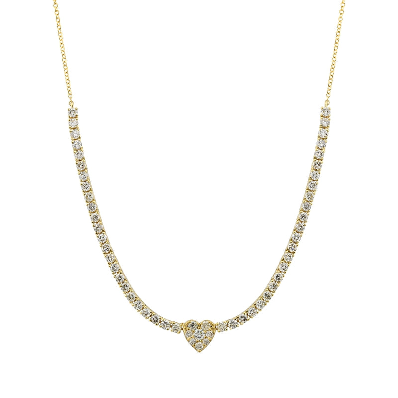 Heart Center Lab Diamond Tennis Necklace in 14k yellow gold