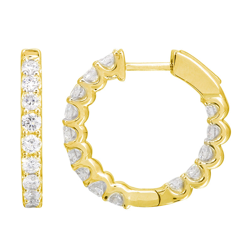 Scalloped inside-out lab diamond hoop earrings, 20mm, 14k yellow gold