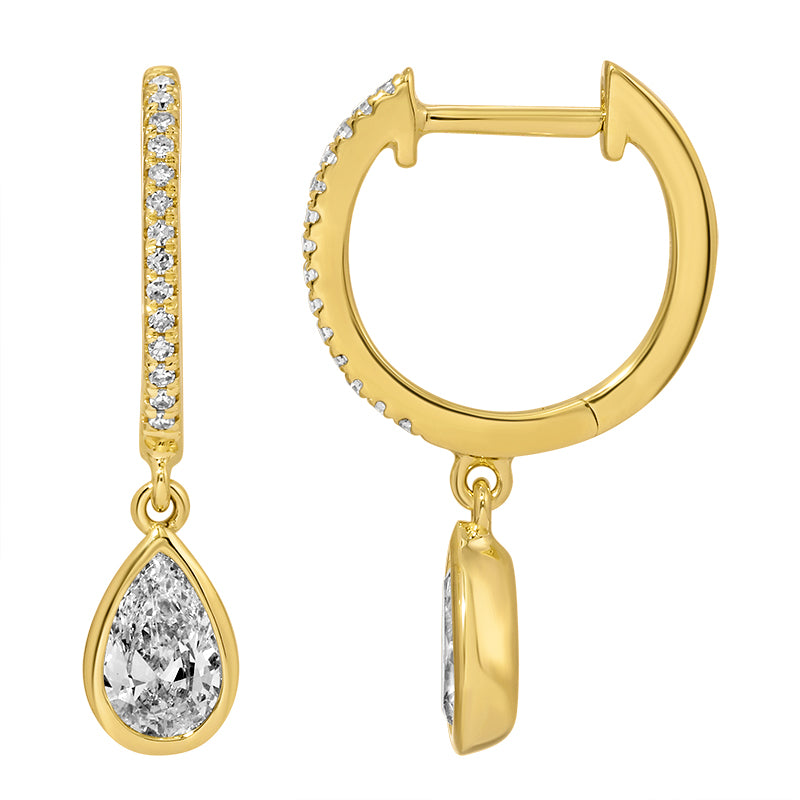 Drop Pear Lab Diamond Huggie Earrings in 14k yellow gold, 0.50 size