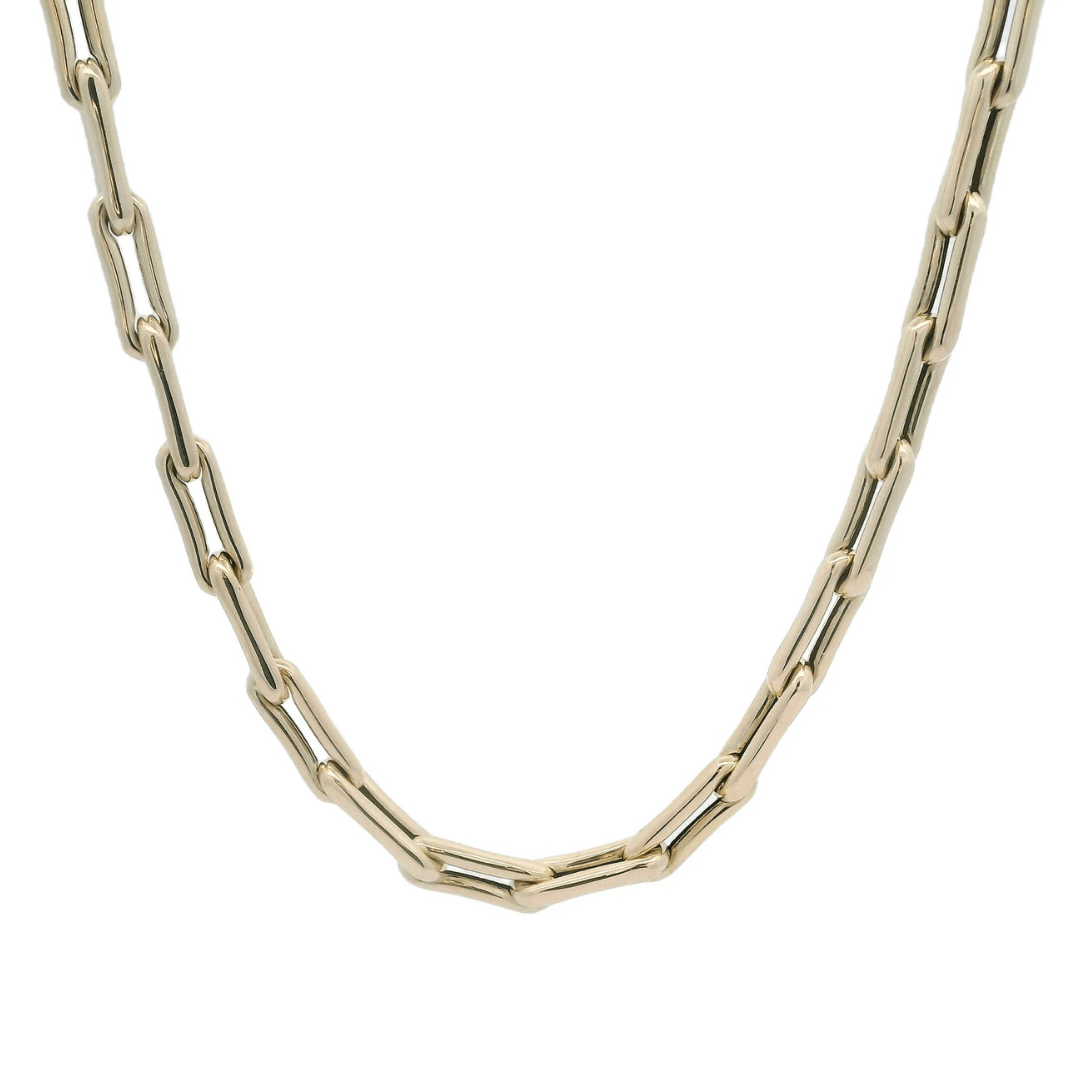 14K Gold Pinched Paper Clip Link Chain Necklace showcasing elegant design and Italian craftsmanship.