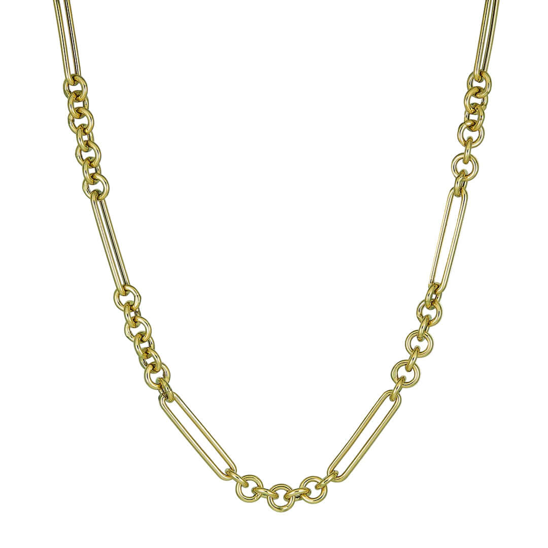 Gold chain necklace on a white background