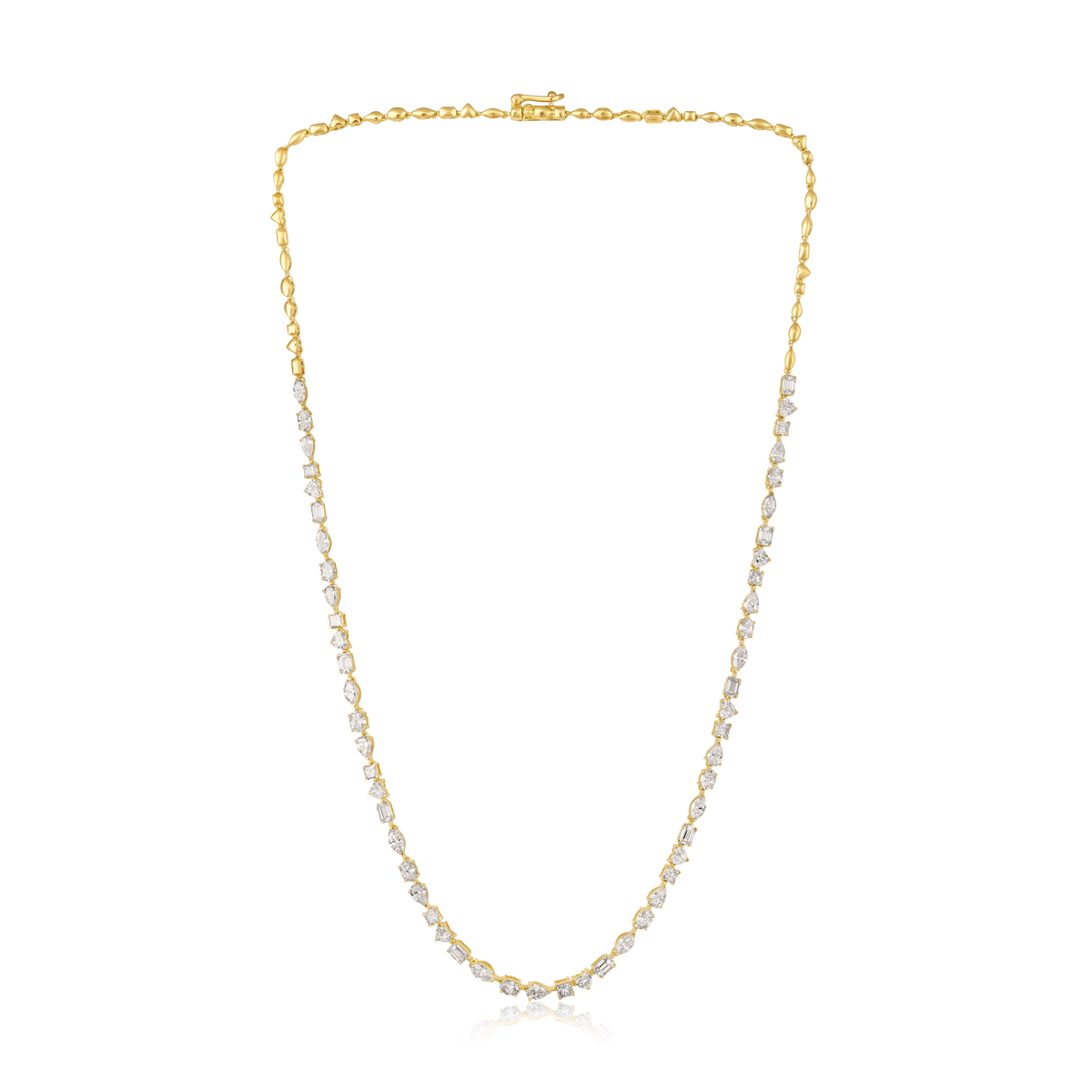 Multi Shape Diamond Riviera Necklace in 14k yellow gold