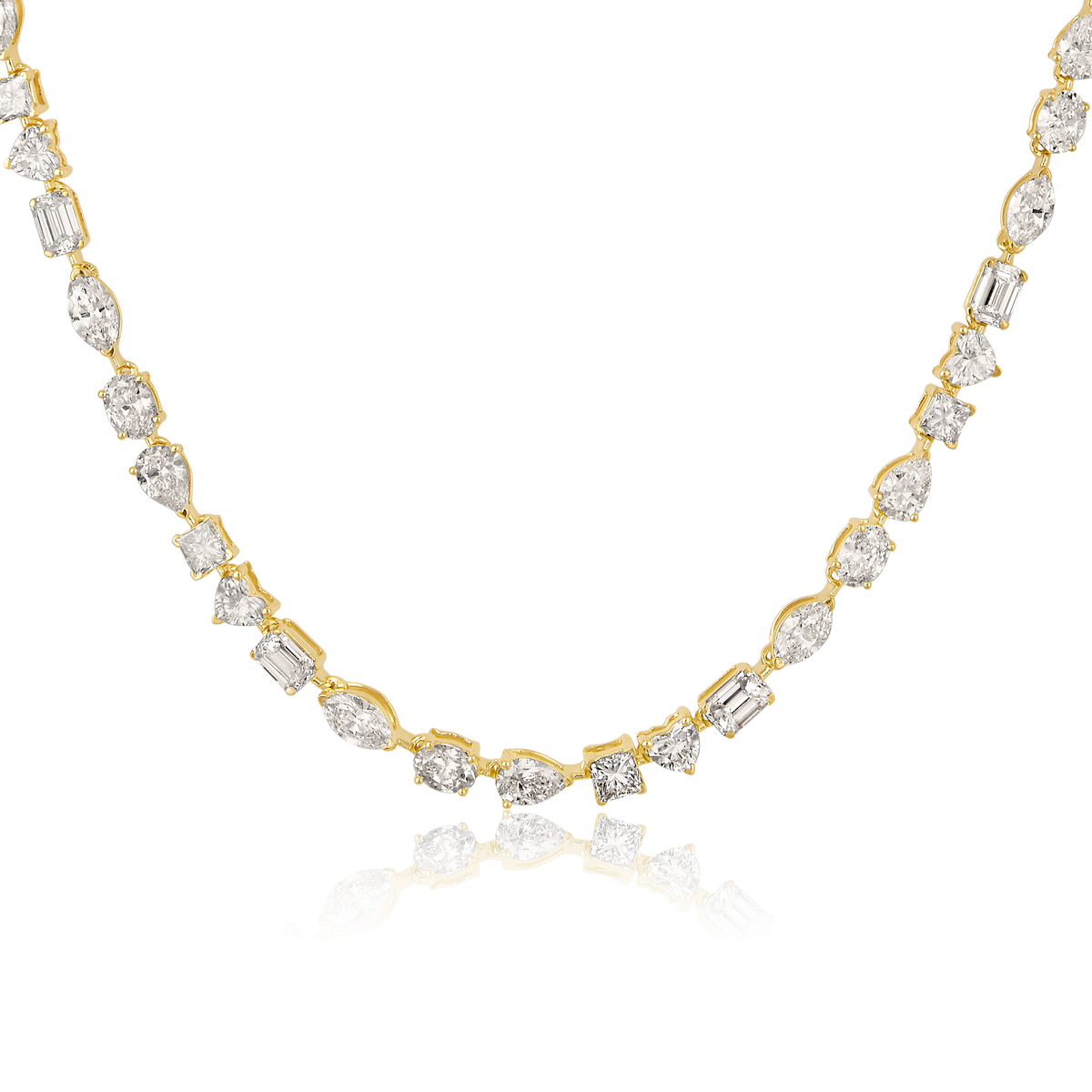 Multi Shape Diamond Riviera Necklace in 14k yellow gold