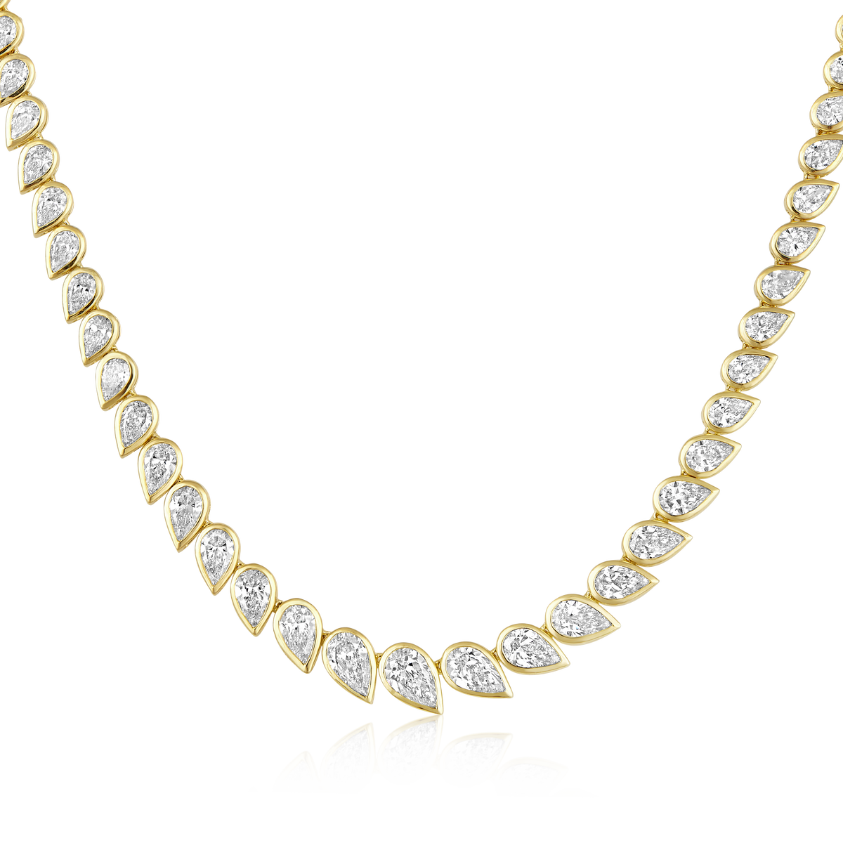 Graduated Pear Diamond Bezel Tennis Necklace in 14k yellow gold