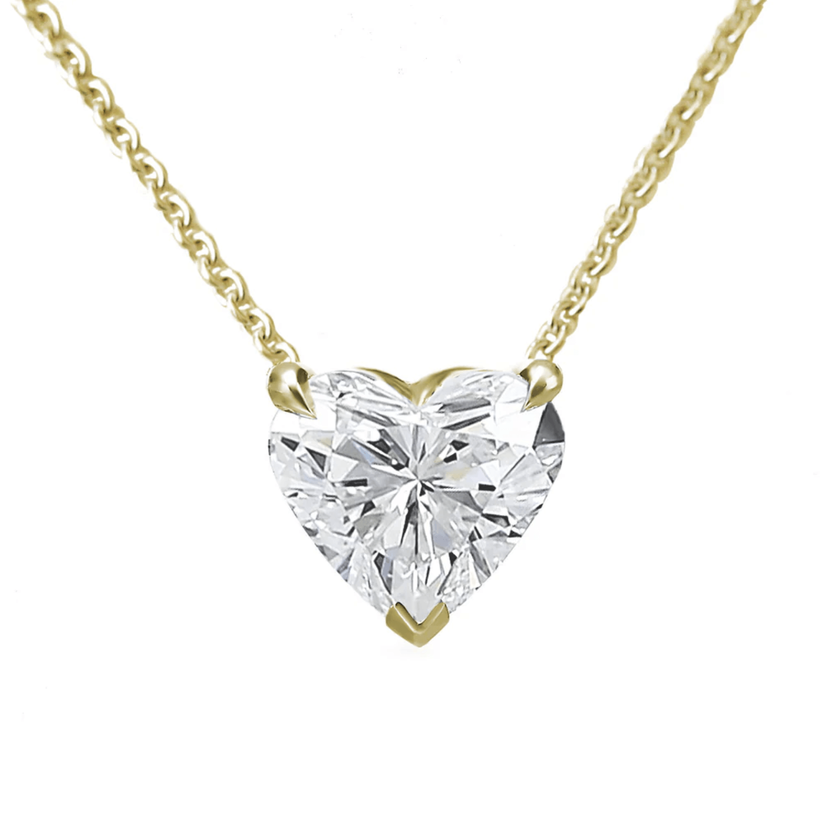 Floating Solitaire Lab-Grown Diamond Necklace with a heart-shaped diamond in 14K gold setting by Izakov Fine Jewelry.