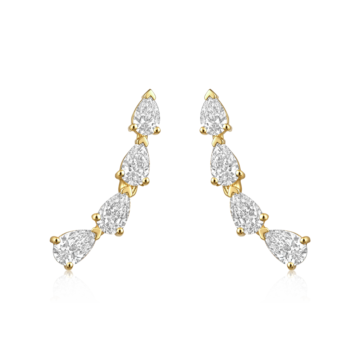Pear Diamond Climber Earrings in 14k yellow gold