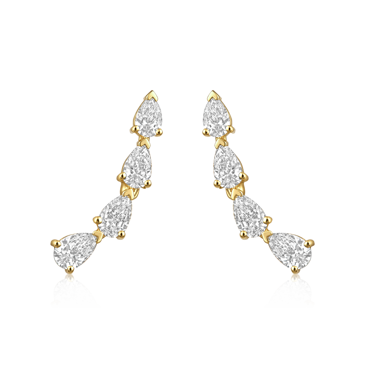 Pear Diamond Climber Earrings in 14k yellow gold