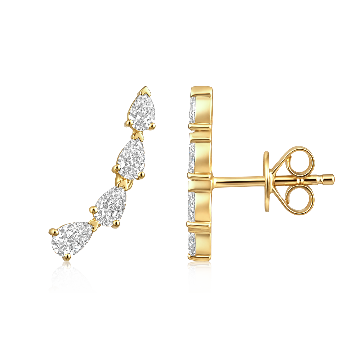 Pear Diamond Climber Earrings in 14k yellow gold