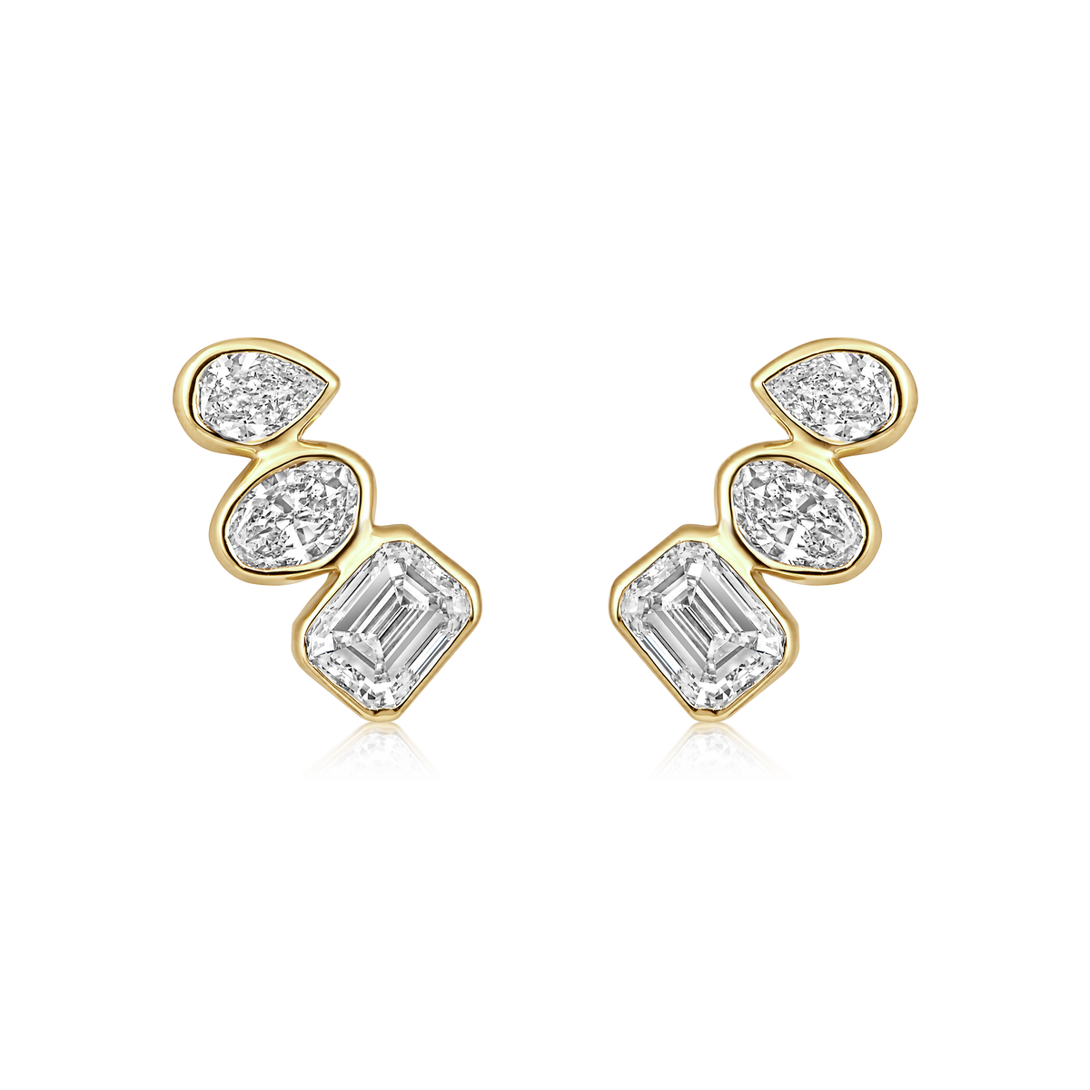 Trio Multi Shape Diamond Bezel Stud Earrings in 14k yellow gold