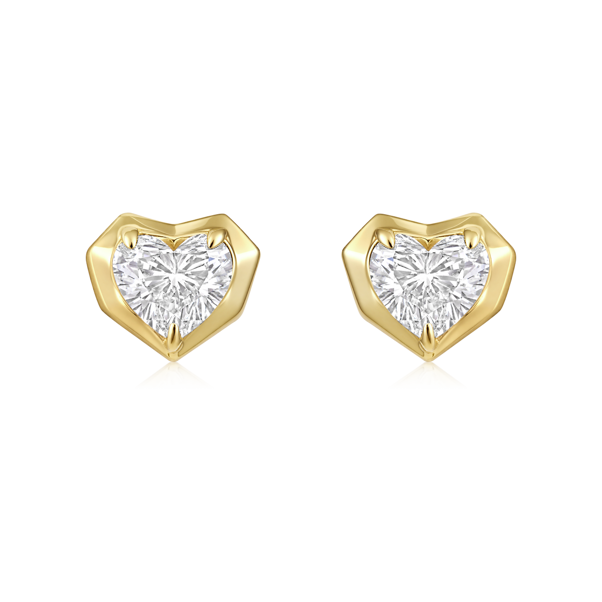 Heart Diamond Bezel Geometric Stud Earrings in 14k yellow gold
