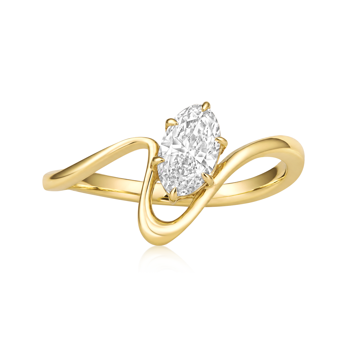 Oval Diamond Swirl Ring in 14k yellow gold