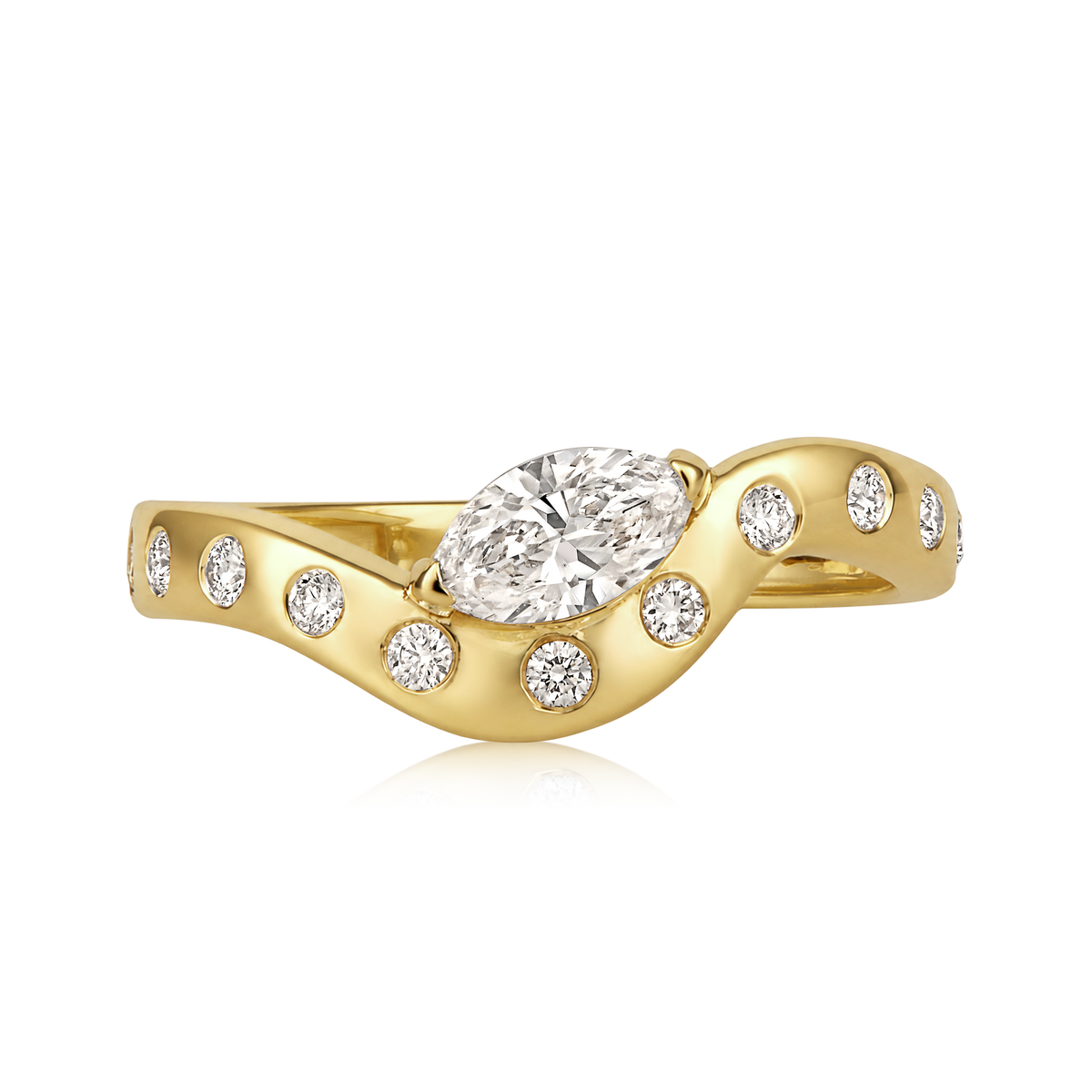 Marquise Diamond Flush Wave Dome Ring in 14k yellow gold