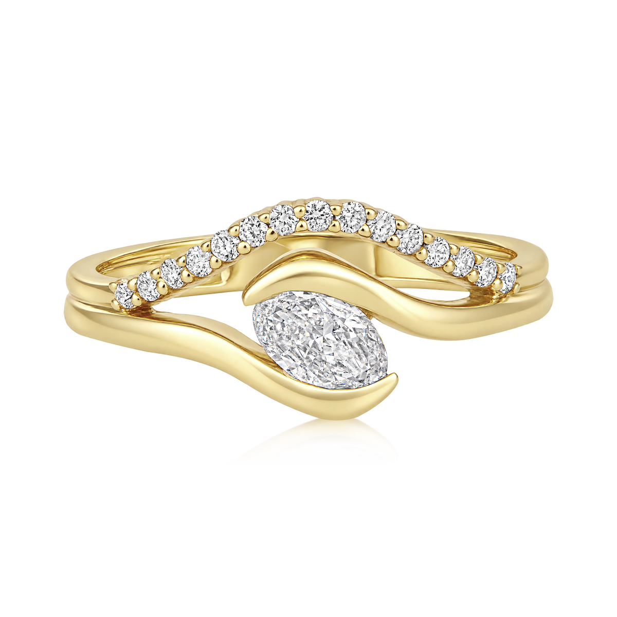 East West Marquise Diamond Pavé Wrap Ring in 14k yellow gold