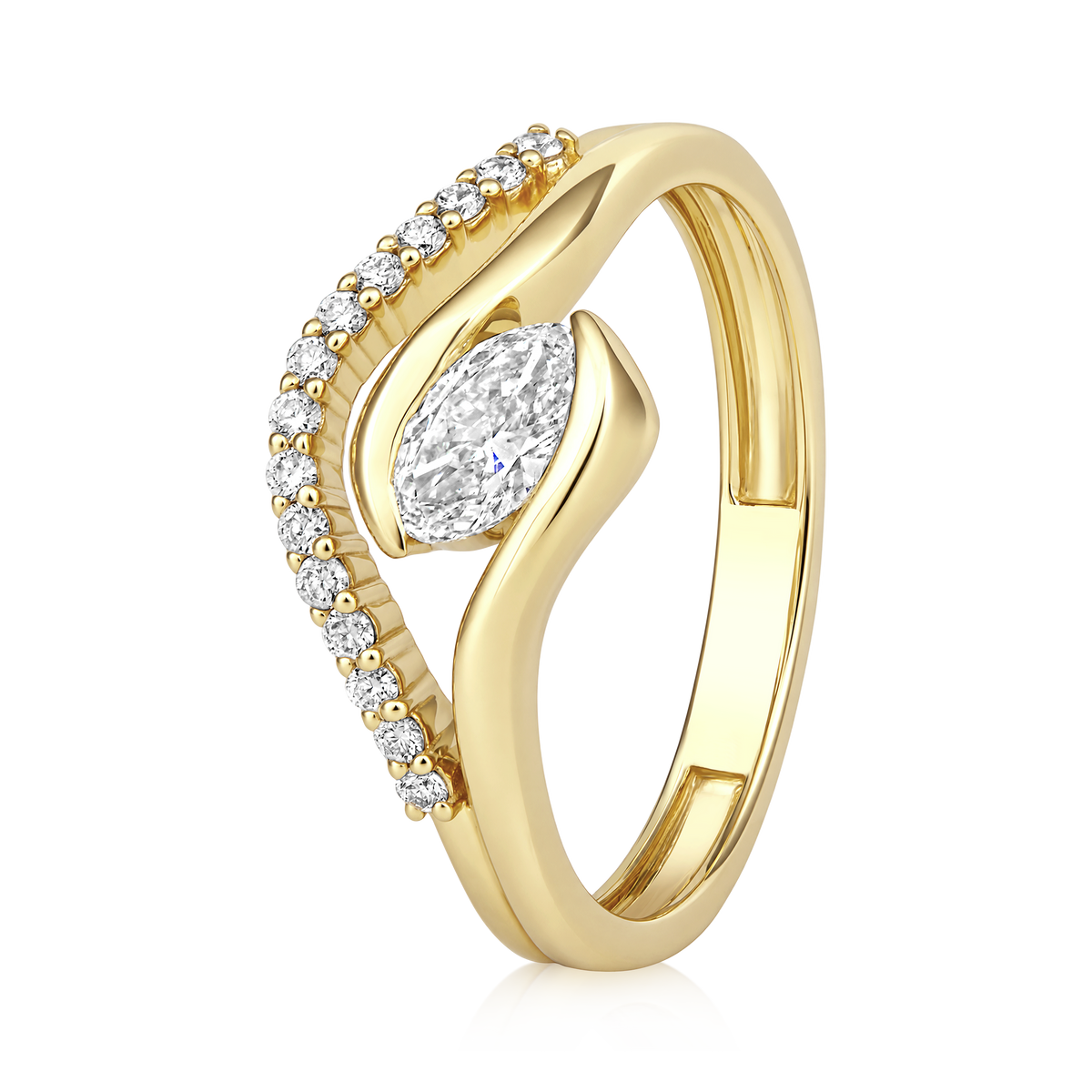 East West Marquise Diamond Pavé Wrap Ring in 14k yellow gold