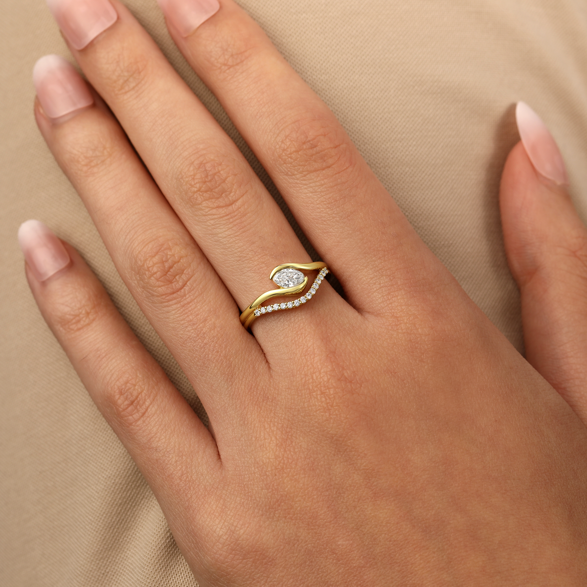 East West Marquise Diamond Pavé Wrap Ring in 14k yellow gold