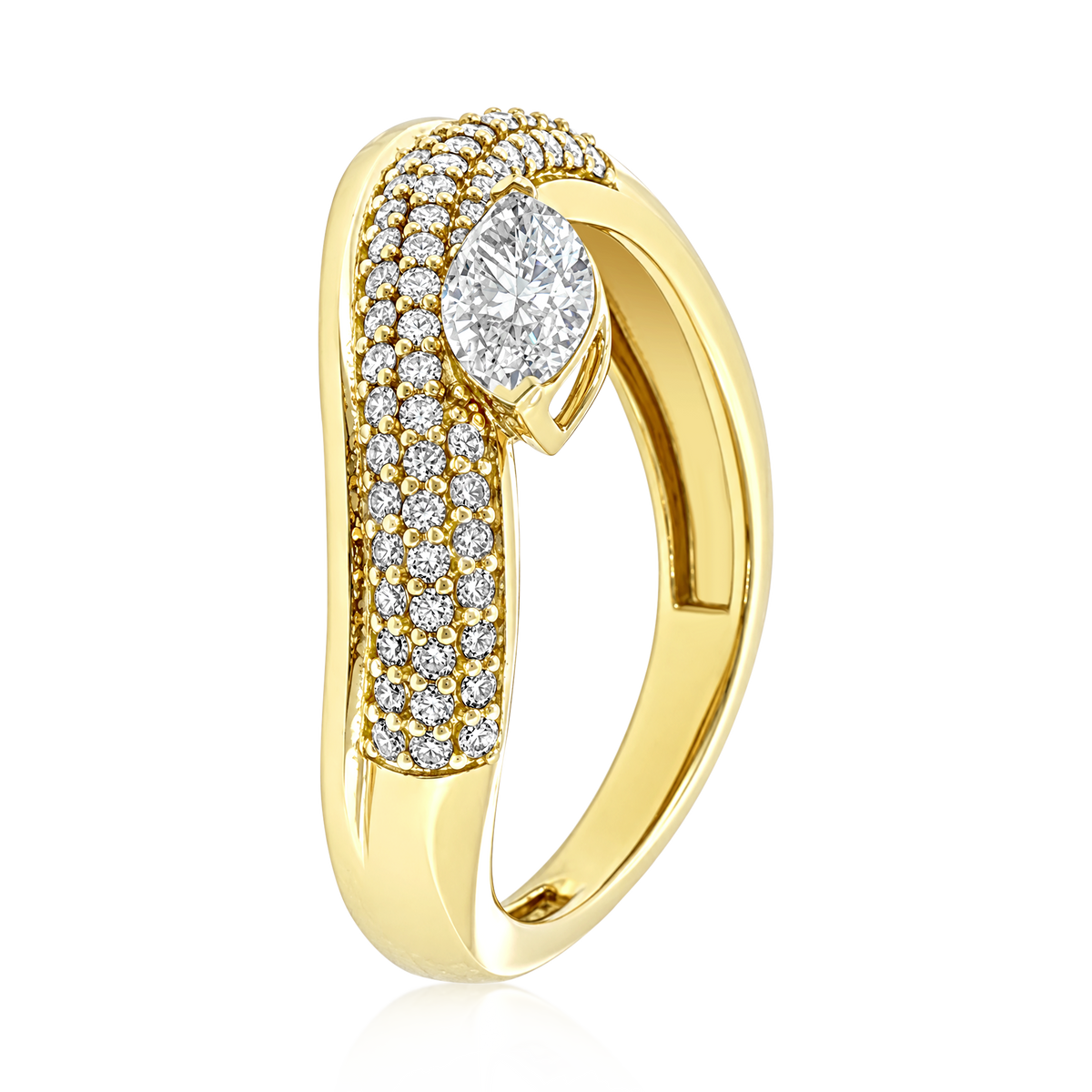 East West Marquise Diamond Pavé Wave Ring in 14k yellow gold