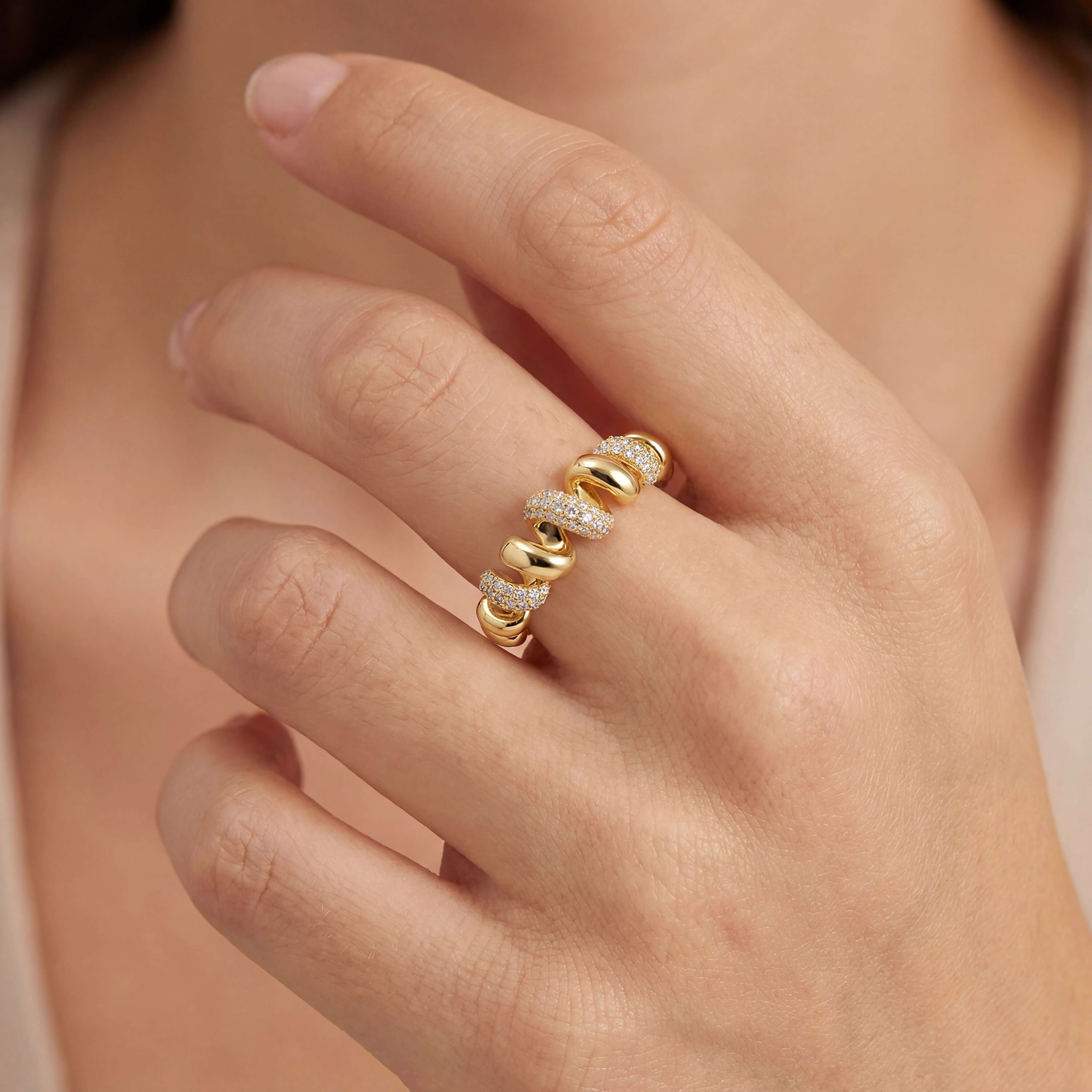 Open Spring Micro Pave Diamond Ring in 14k gold from Izakov Fine Jewelry, Miami Florida, showcasing its elegant design.