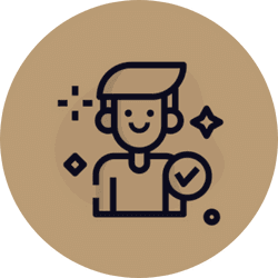 Illustration of a smiling person holding a checkmark, symbolizing confidence and success in Izakov Fine Jewelry.