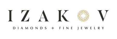 Izakov Fine Jewelry logo featuring elegant lettering and a diamond motif.