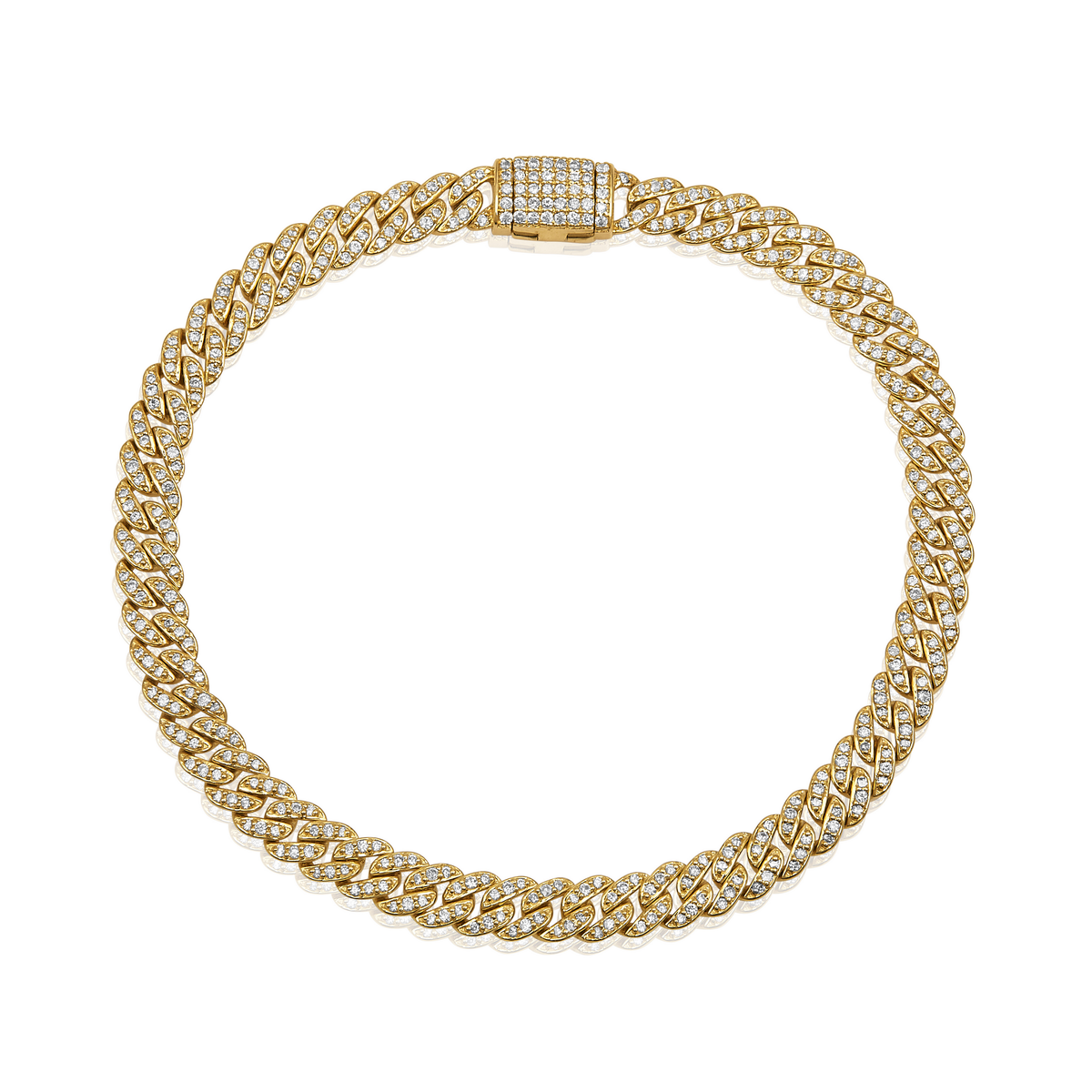 Pavé Diamond Cuban Link Chain Bracelet in 14k yellow gold