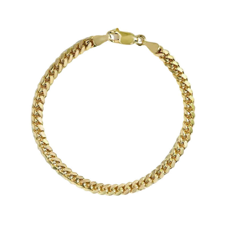 Classic Solid Miami Cuban Link Gold Bracelet featuring a smooth gold curb link design.