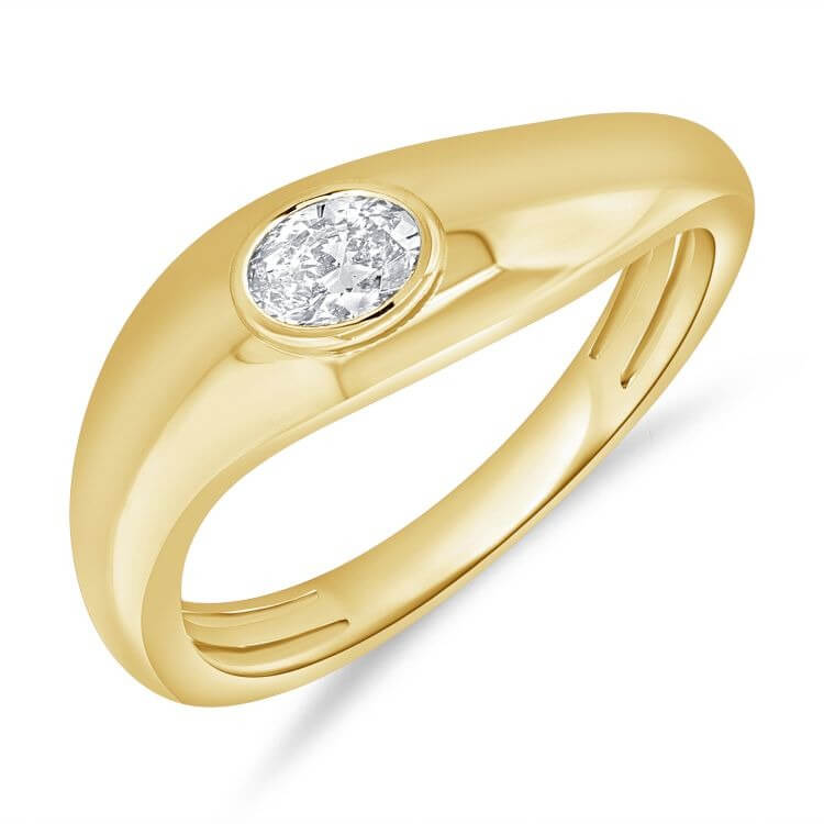 Curved Bezel Set Diamond Ring in 14k gold showcasing a round diamond with a modern silhouette.