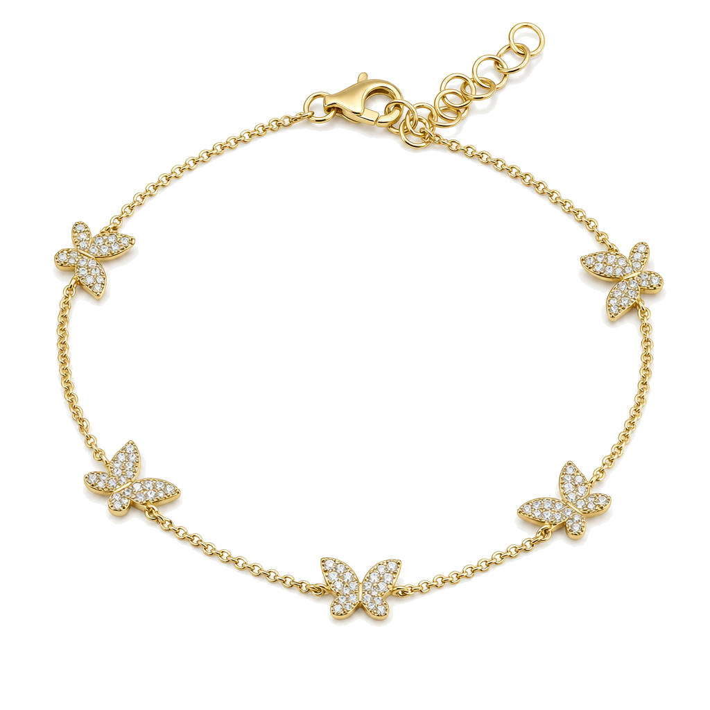 Micro Pave Diamond Butterflies Station Bracelet