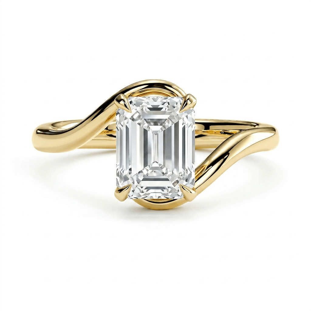 Embrace Lab Diamond Engagement Ring featuring an emerald-cut diamond in a sculptural gold band.