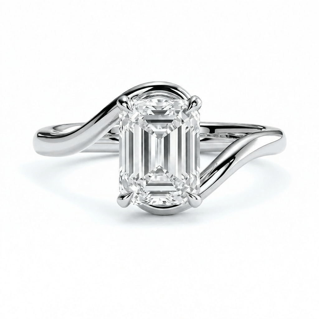 Embrace Lab Diamond Engagement Ring with an elegant asymmetrical design and a central diamond, showcasing stunning craftsmanship.