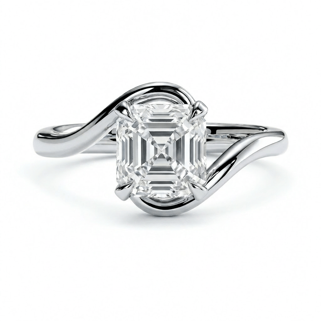 Embrace Lab Diamond Engagement Ring with an elegant sculptural design and central diamond.