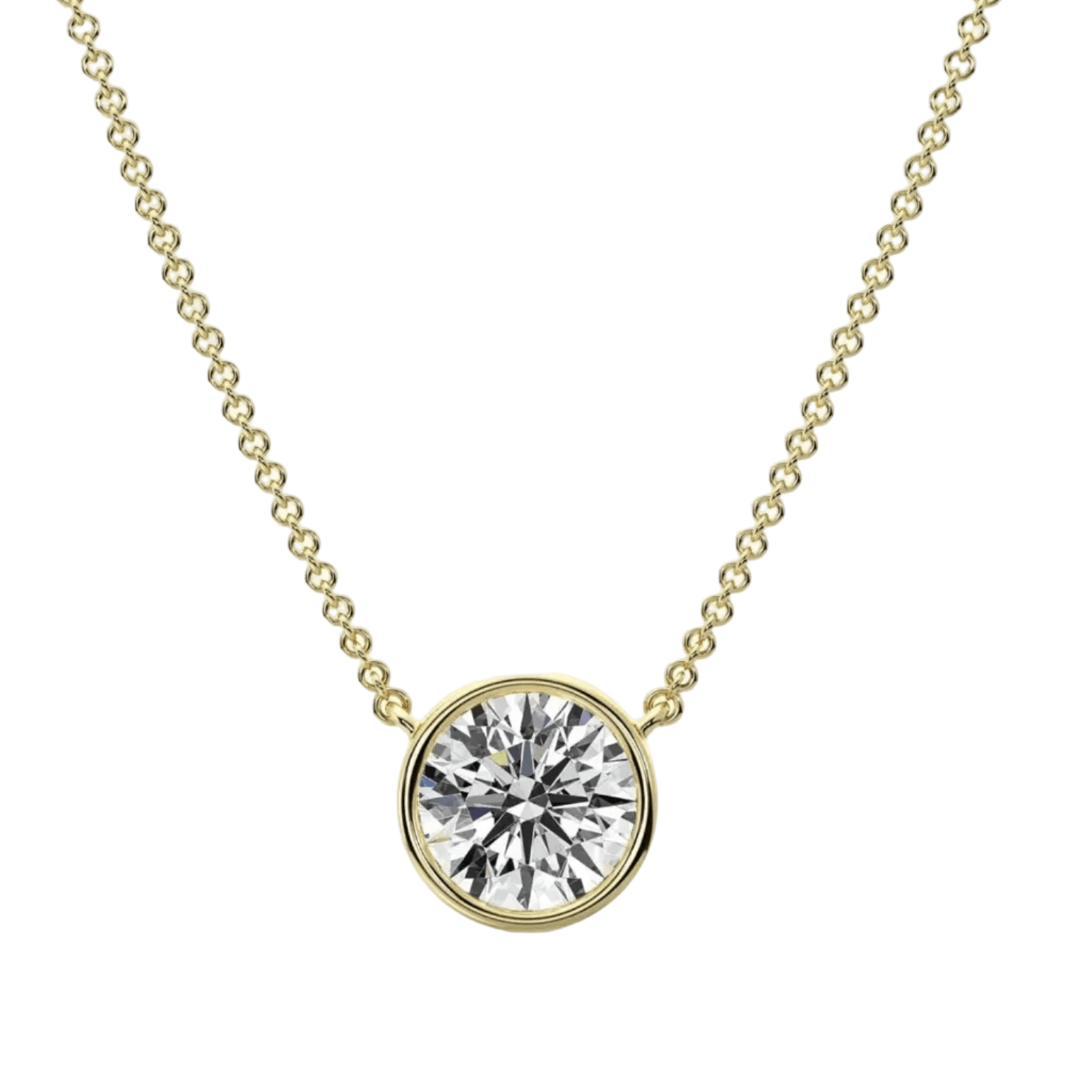 Floating Solitaire Lab-Grown Diamond Bezel Necklace in 14k gold featuring a round lab-grown diamond.