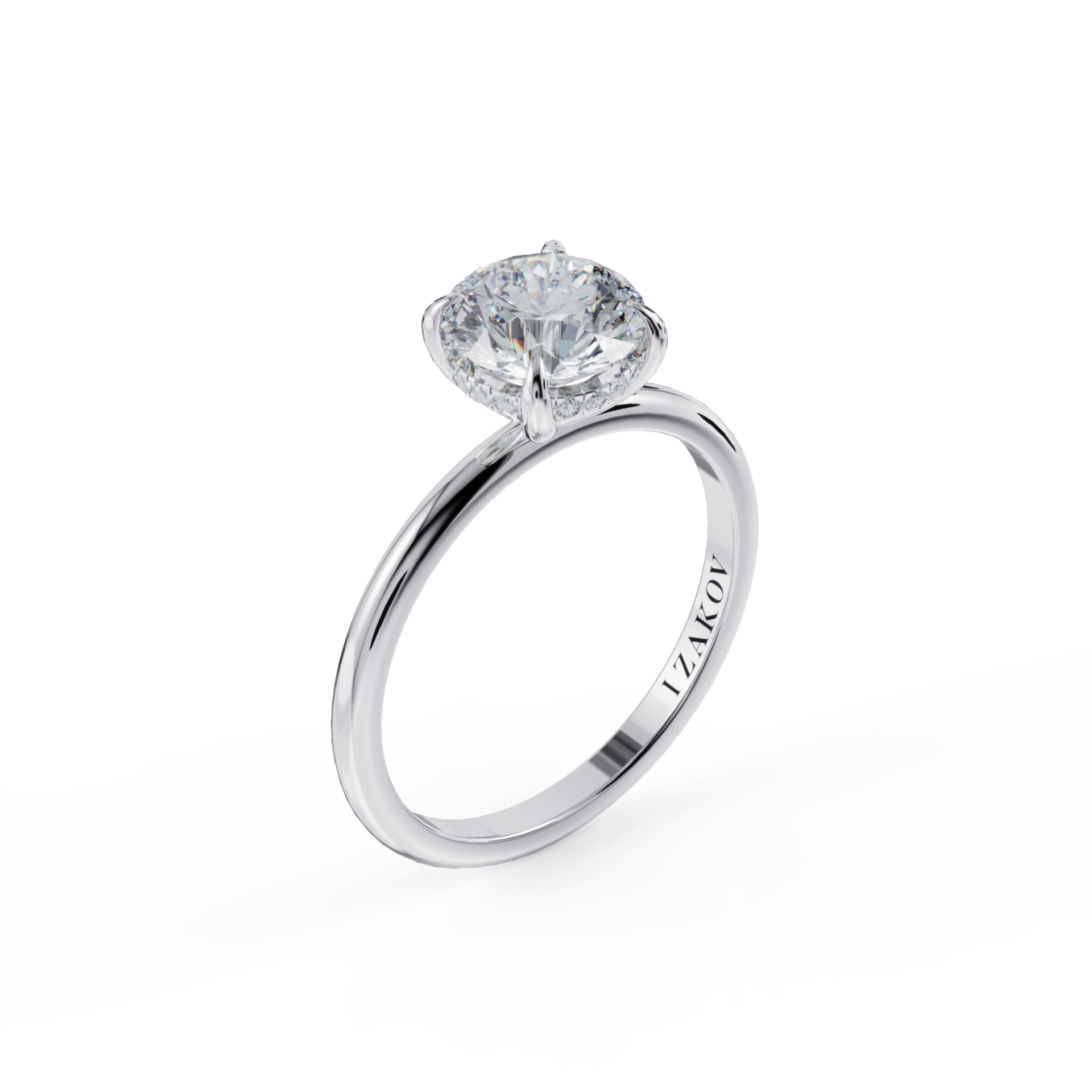 Elegant diamond engagement ring with a sleek silver band by Izakov Jewelry brand