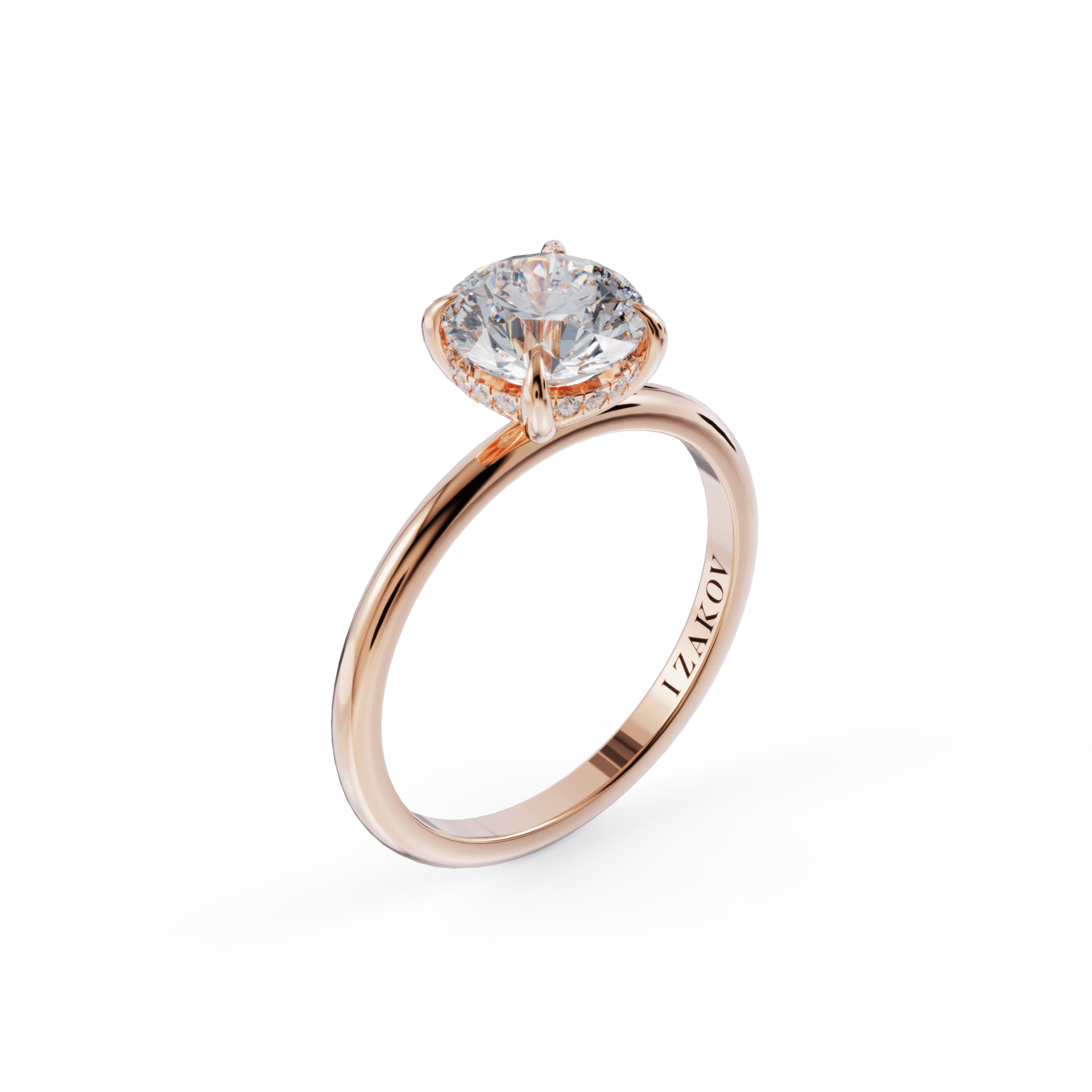 Rose gold engagement ring with round brilliant diamond by Izakov Jewelry