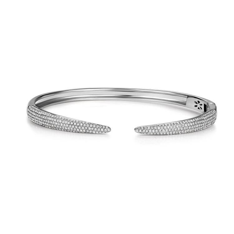 Micro Pave Diamond Claw Cuff Bangle in 14k gold by Izakov Fine Jewelry from Miami, Florida.