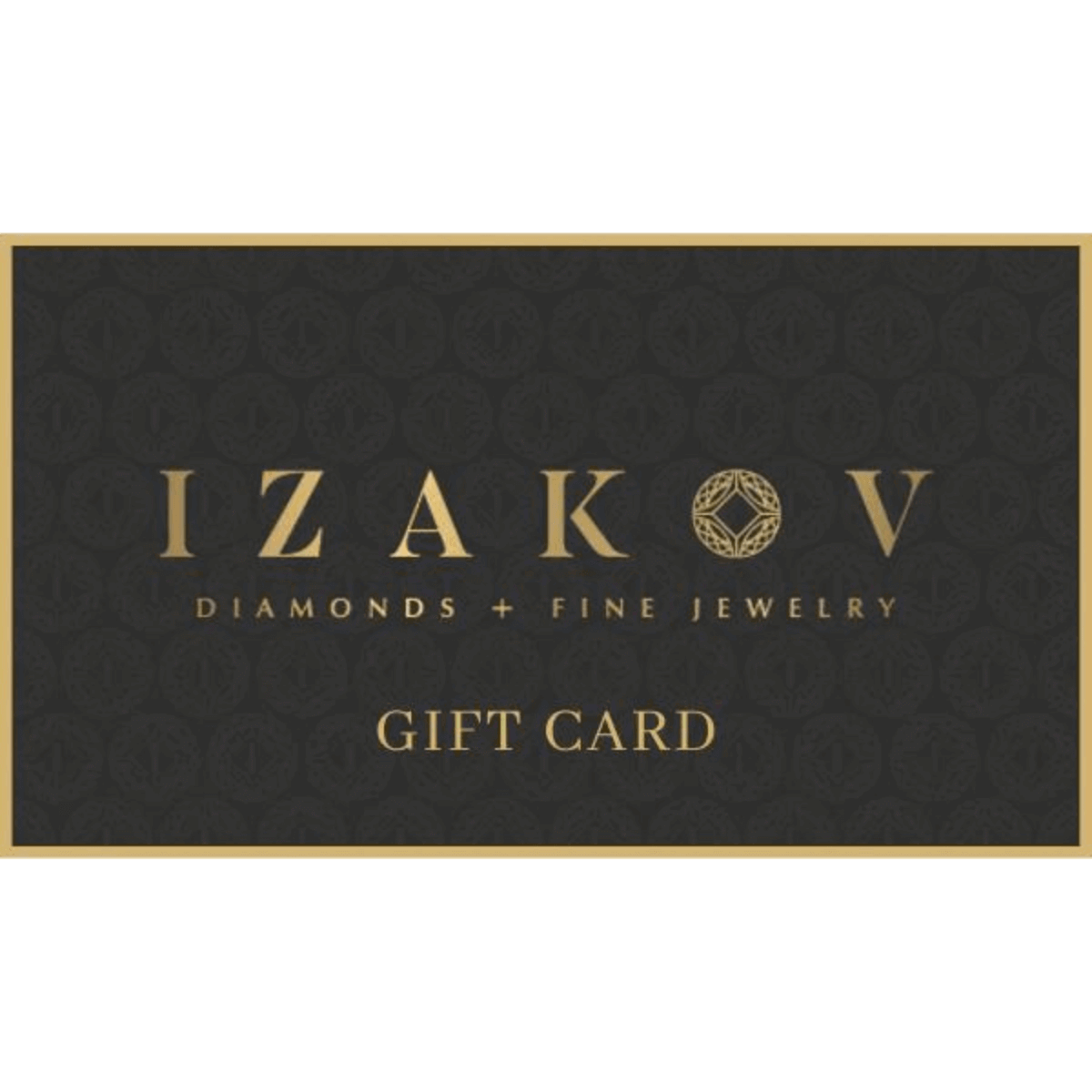 IZAKOV Diamonds + Fine Jewelry gift card in elegant black and gold design for luxury jewelry purchases.