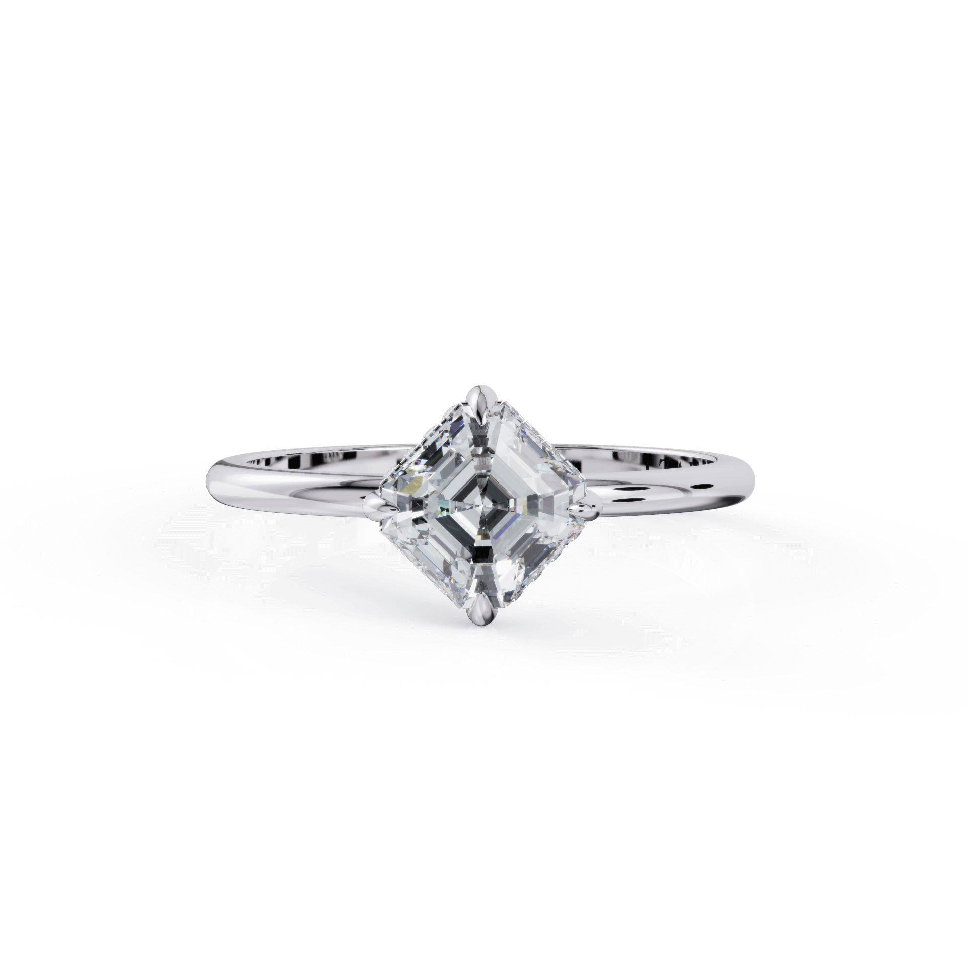 North West Hidden Halo Solitaire Diamond Engagement Ring showcasing a stunning diamond on a delicate band.