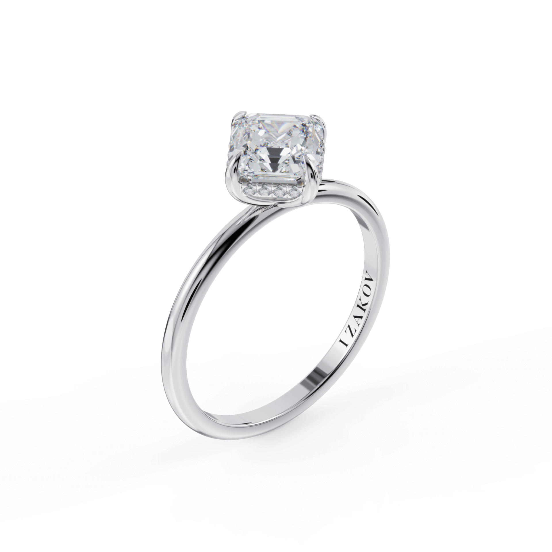 Exquisite white gold engagement ring featuring a radiant cut diamond, showcasing our luxury jewelry brand's impeccable craftsmanship.