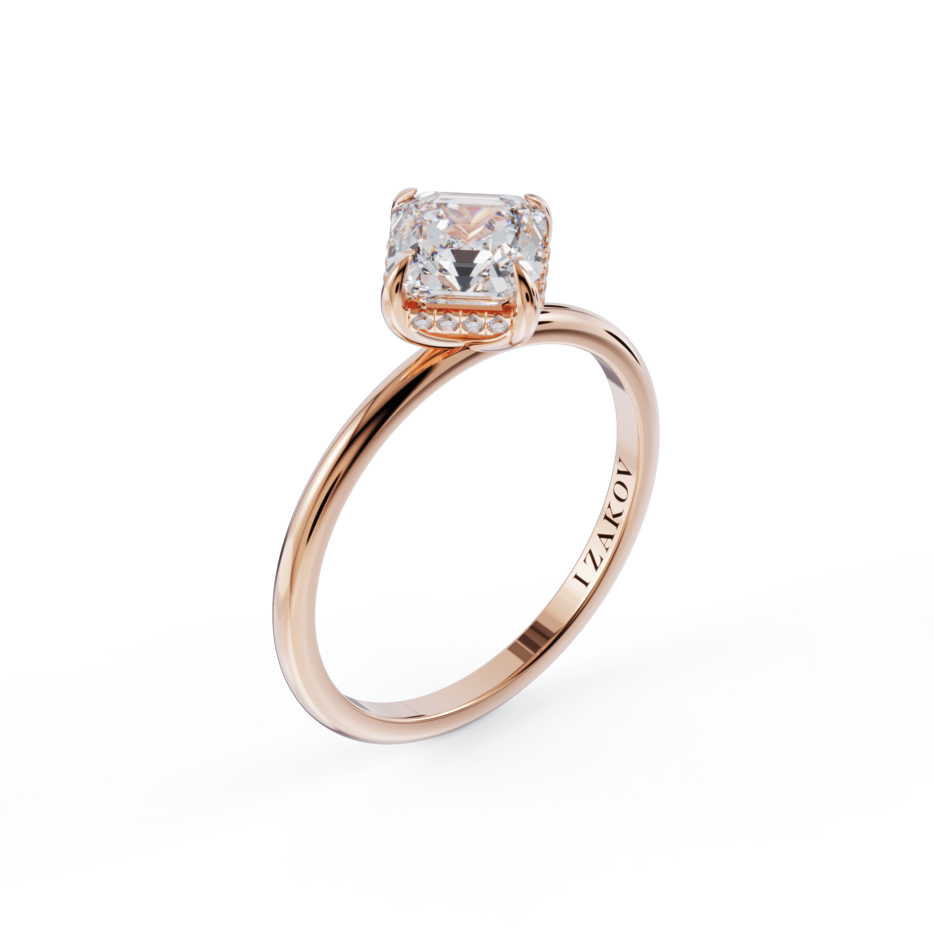 Elegant rose gold engagement ring with a square diamond, showcasing intricate craftsmanship by our premium jewelry brand.