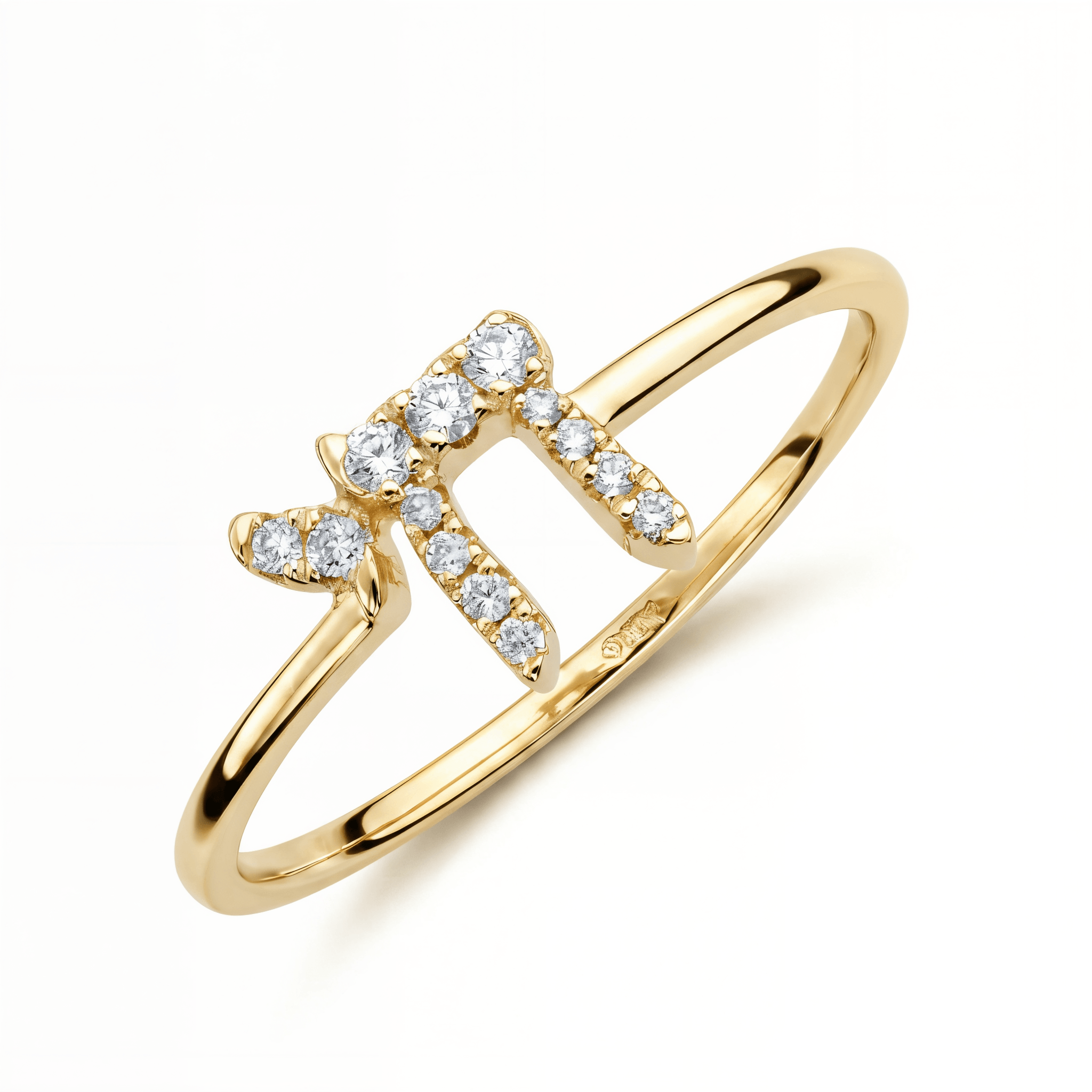 Hebrew Chai Diamond Ring with pavé diamonds set in gold, capturing light beautifully.