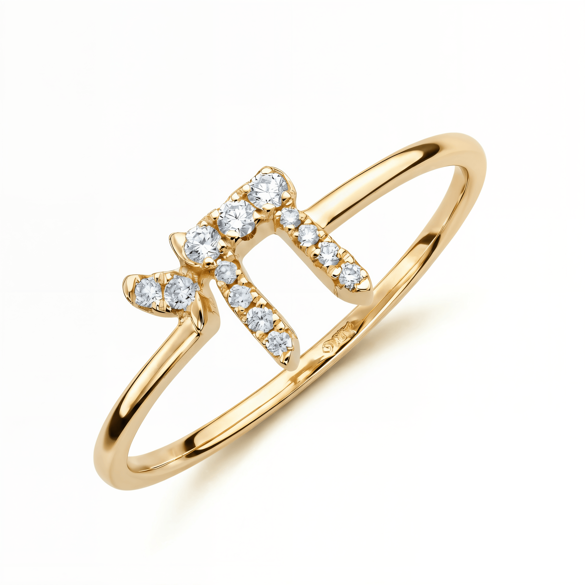 Hebrew Chai Diamond Ring with Pavé diamonds in gold, featuring elegant design and subtle sparkle.