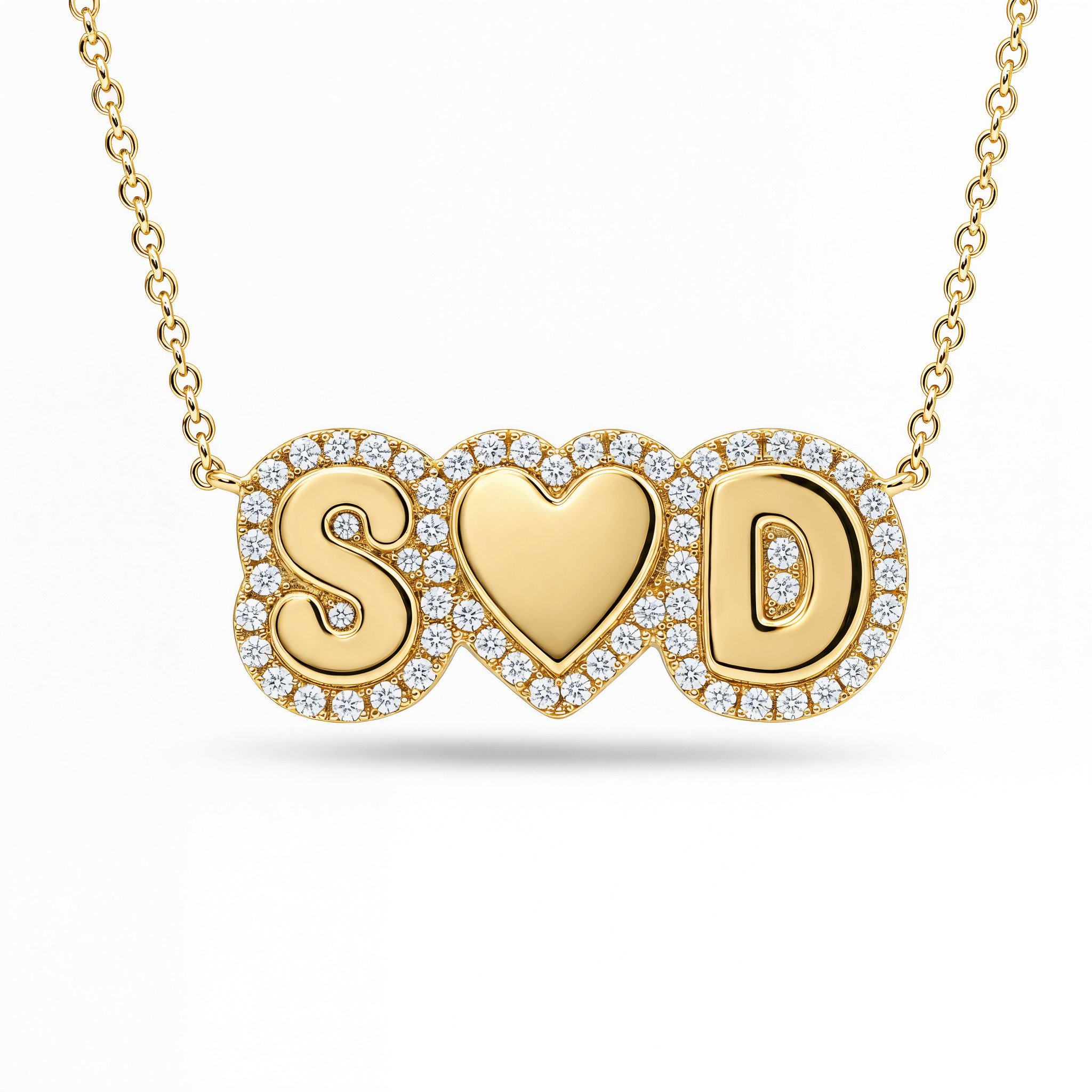 Personalized Love Could Diamond Necklace featuring gold and sparkling diamonds in a heart shape.