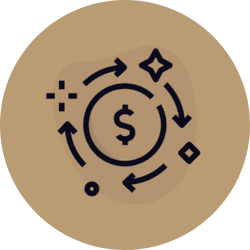 Graphic icon representing currency flow and exchange, symbolizing financial transactions and investments.